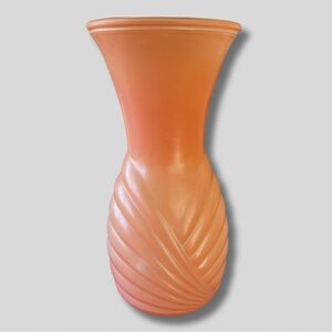 Art Deco Vintage 80s Peach Draped Ribbed Fan Wrap Glass Vase Retro